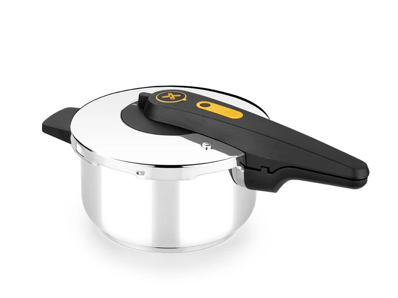 BRA Excellent | 4 Litre Easy Open Pressure Cooker 18/10 Stainless Steel with 2 Cooking Programs and Opening Lock System Suitable for All Types of Kitchens