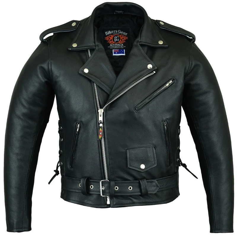 Bikers Gear Australia 'The Patrol' Classic Vintage Brando Style Leather Harley Cruiser Jacket with CE 1621-1 Armour, Black UK40 EU50
