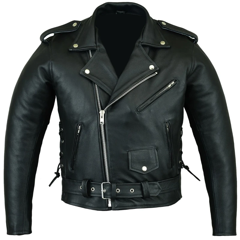 Bikers Gear Australia 'The Patrol' Classic Vintage Brando Style Leather Harley Cruiser Jacket with CE 1621-1 Armour, Black UK52 EU62