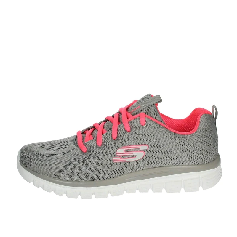 Skechers Women's Graceful Get Connected Sneaker, Gray Mesh Coral Trim, 2.5 UK