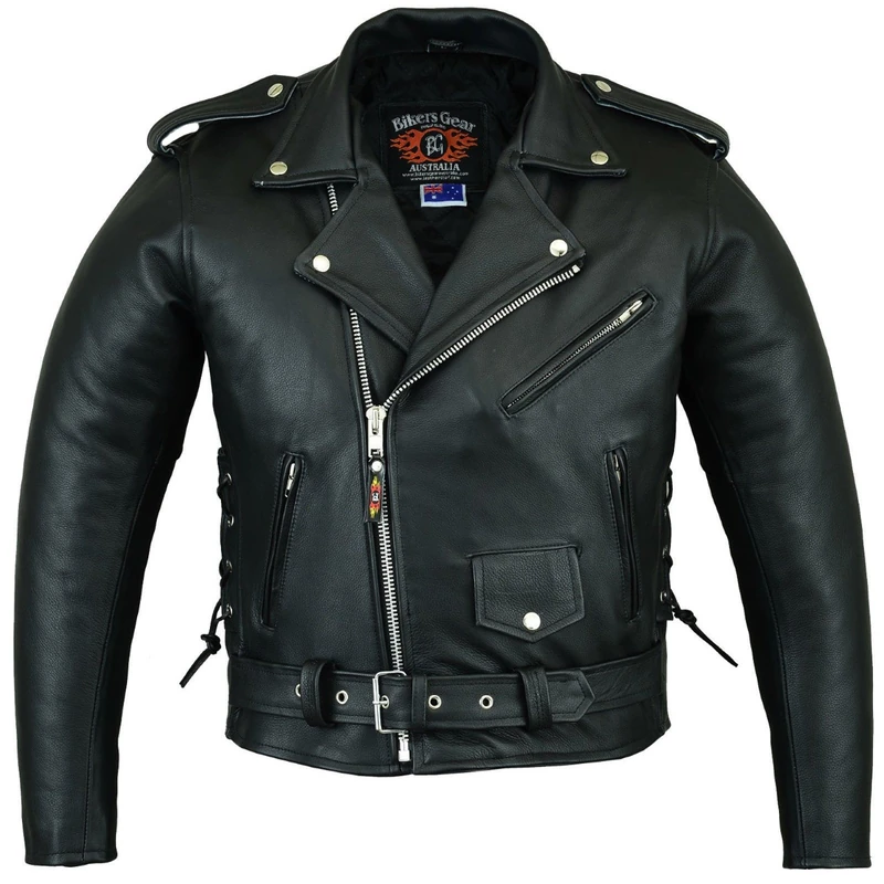 Bikers Gear Australia 'The Patrol' Classic Vintage Brando Style Leather Harley Cruiser Jacket with CE 1621-1 Armour, Black UK 46