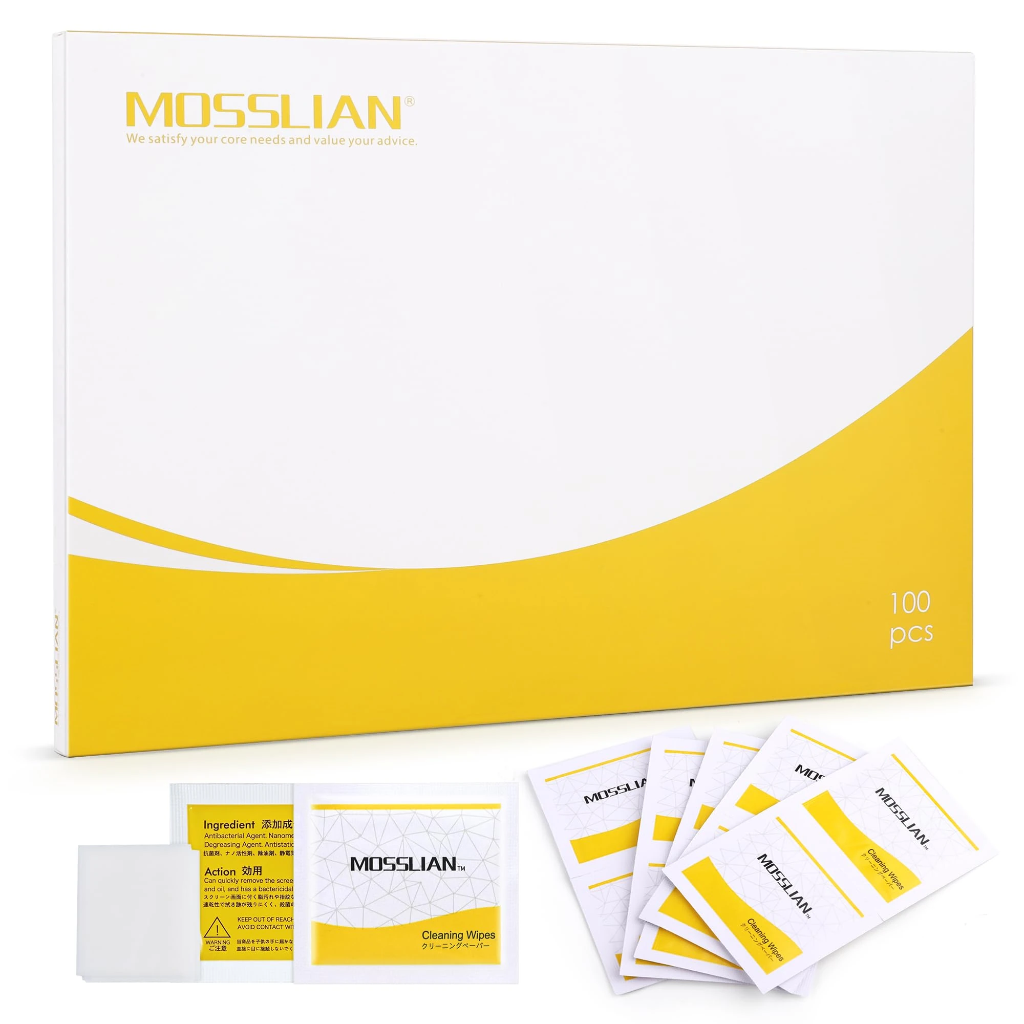 MOSSLIAN 100 Pack Hearing Aid Cleaning Wipes Individually Wrapped,Hearing Aid Wipes,Hearing Aid Cleaning Kits,Hearing Aid Accessories,Cleaning Wipes for Screen,Glasses,Phone