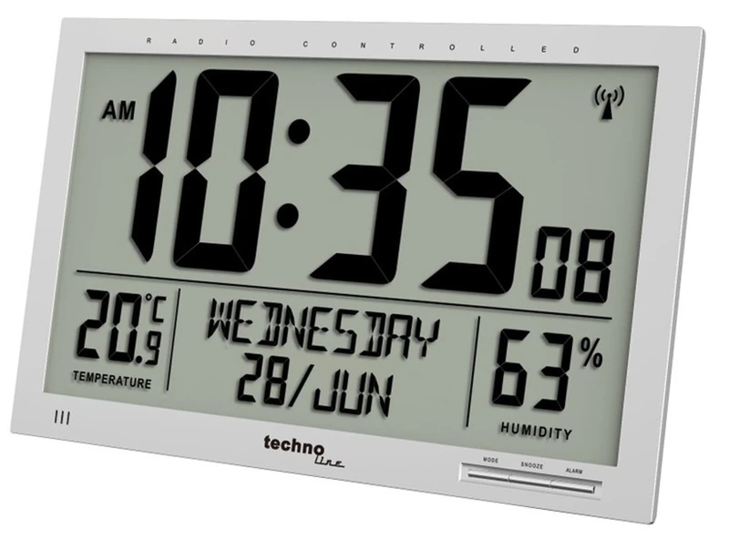 Technoline WS 8013 Digital Modern Designer XL Radio-Controlled Wall Clock, Slim Frame