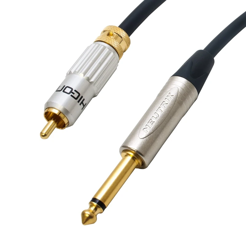 Locking RCA to Mono 1/4" Jack Lead. HiCon Phono Plugs. Van Damme Cable. (20m)