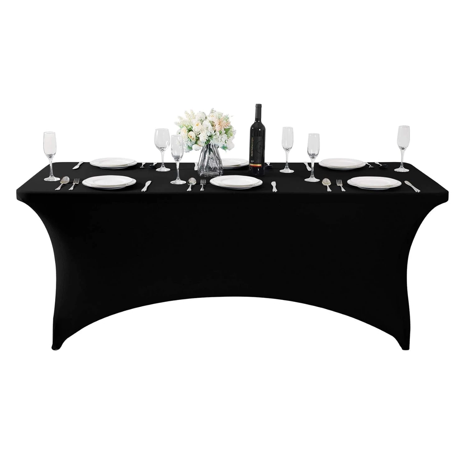 Wedding_Decorations Tight Fit Lycra Table Cover Spandex Cloth Tradeshow Vendor Catering Kit (BLACK, 6FT (180cm))