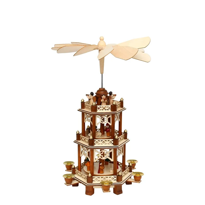 Dekohelden24 Wooden pyramid in natural/brown with 3 levels, L x W x H approx. 19 x 16.5 x 43 cm