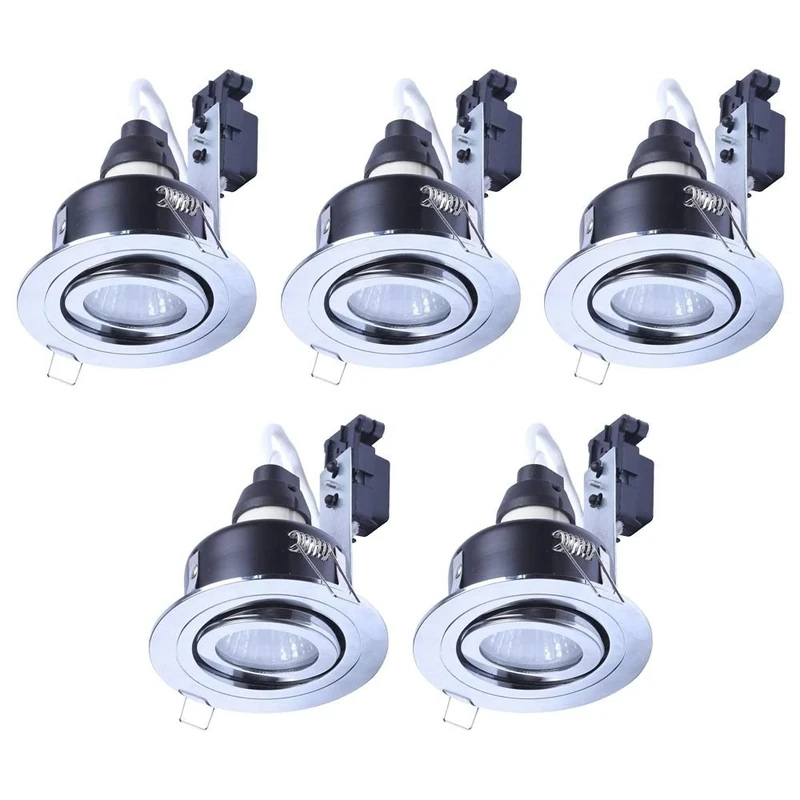 LITECRAFT Recessed Downlight IP65 Rated Tiltable Spotlight - (Polished Chrome, Pack of 5)