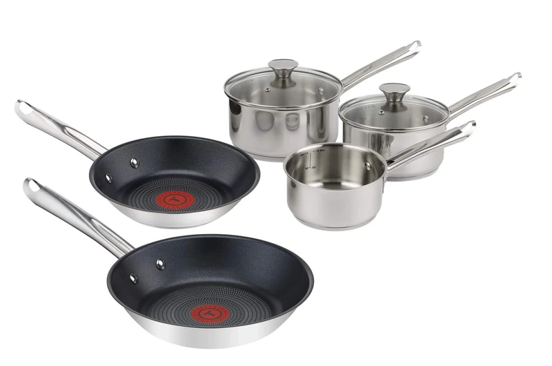 Tefal Elementary 5-Piece Set including 14 cm Milk Pan 16/18 cm Saucepans with Lids and 20/24 cm Frying Pans, Stainless Steel, Silver, 50.6 x 28.1 x 19.8 cm