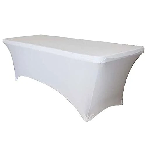 Wedding_Decorations Tight Fit Lycra Table Cover Spandex Cloth Tradeshow Vendor Catering Kit (6FT 180cm), White