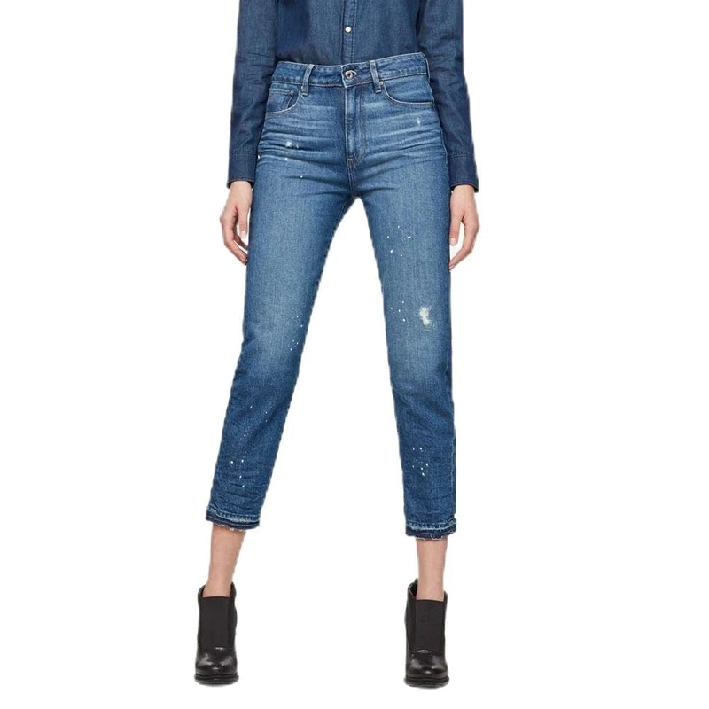 G-Star Women's 3301 Ultra High Straight Ripped 7/8-Length Jeans, Blue (medium aged destroy D07421-8973-3142), 26W / 30L
