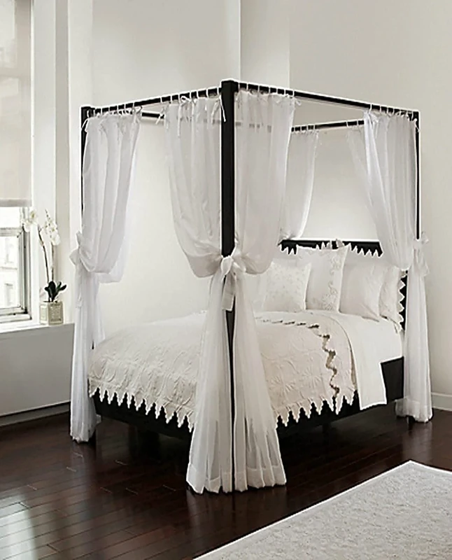 Royale Linens Canopy Bed Curtain Set, Polyester, White, One Size - Image 1