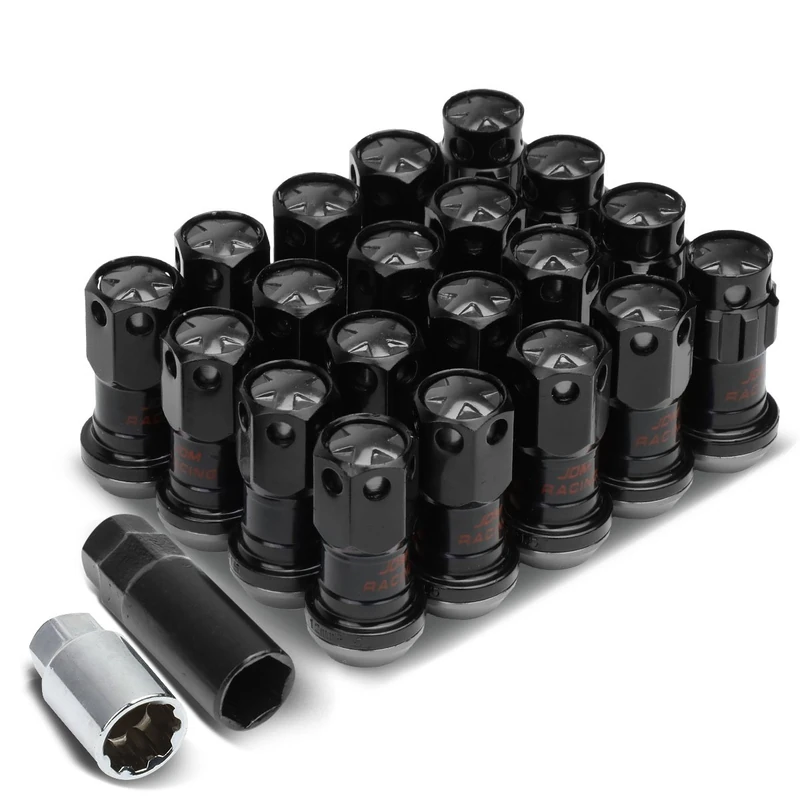 DNA MOTORING LN-ZTL-9016-15-GM 16Pcs M12 x 1.5 Closed End Wheel Lug Nuts + 4Pcs Lock Nuts + Key + Extension Adapter, 22mm OD/45mm Height, Gun Metal Accents/Black Body