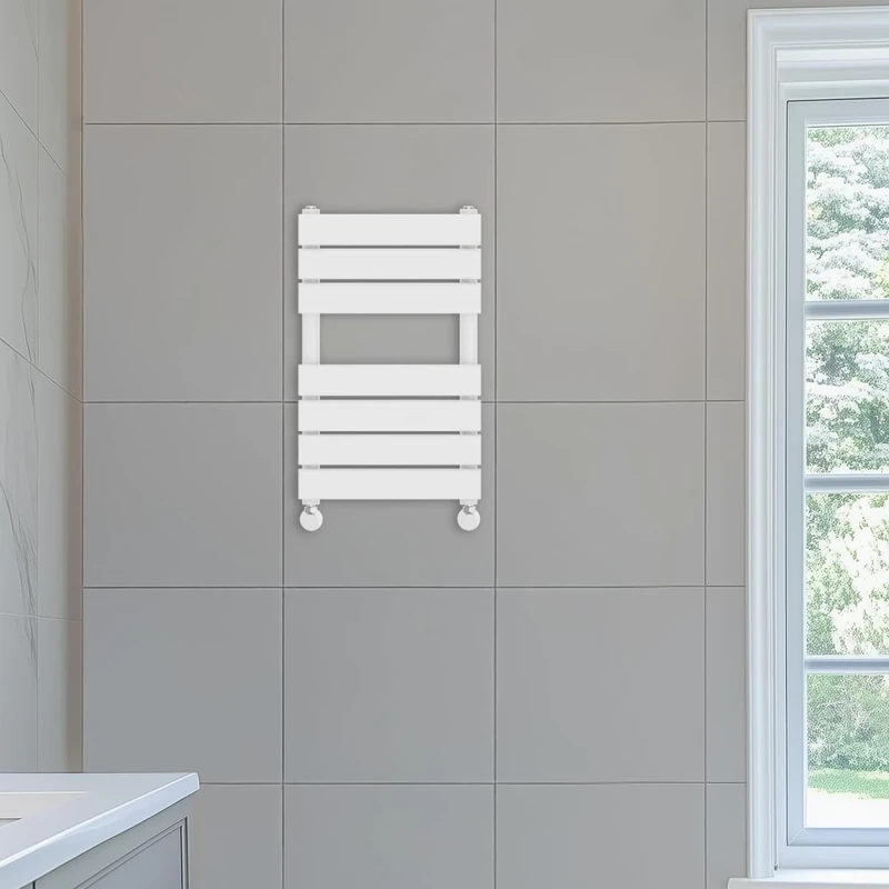 NRG 650 x 400 mm Designer Flat Panel Heated Towel Rail Gloss White Bathroom Radiator