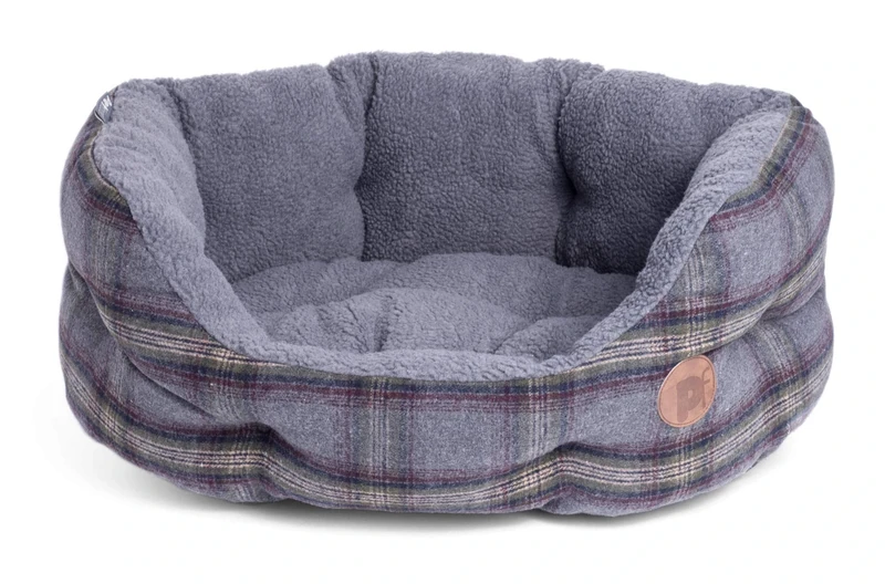 Petface Grey Tweed Oval Dog Bed with Reversible Cushion, Machine Washable, Large (Pack of 1)