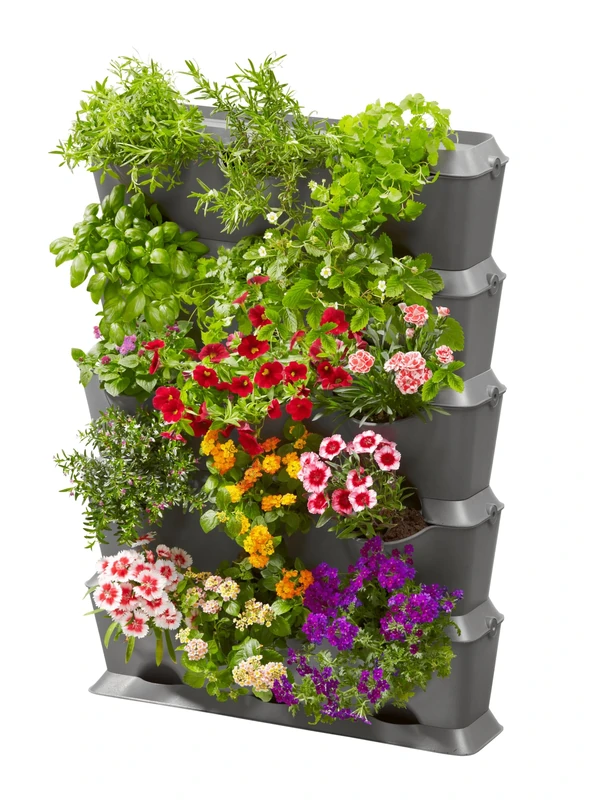 GARDENA NatureUp! Basis Set vertically with irrigation: Plant wall for greening balcony / terraces / patios, set for 15 plants, invisible water supply, simple plug system (13151-20)