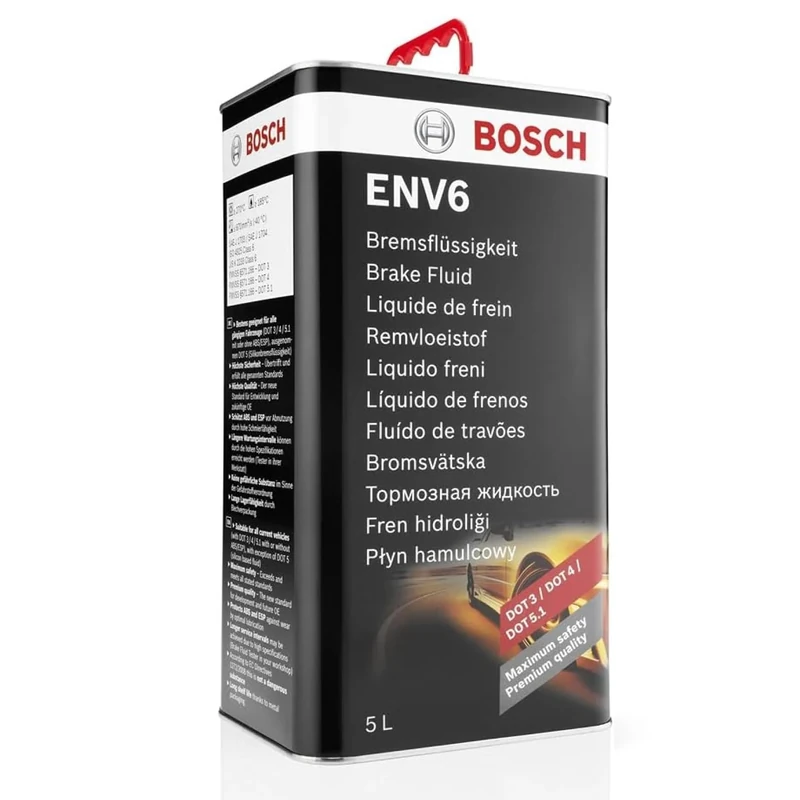 Bosch Brake Fluid ENV6, 5 L - For Vehicles with or without ABS/ESP Brakes - OE Quality - Compatible with DOT 3, 4, 4 HP/LV and 5.1