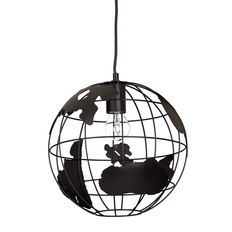 Relaxdays Hanging Lamp Sphere, Pendant Lamp with Globe Design, Adjustable, Metal, Ø 30 cm, Black