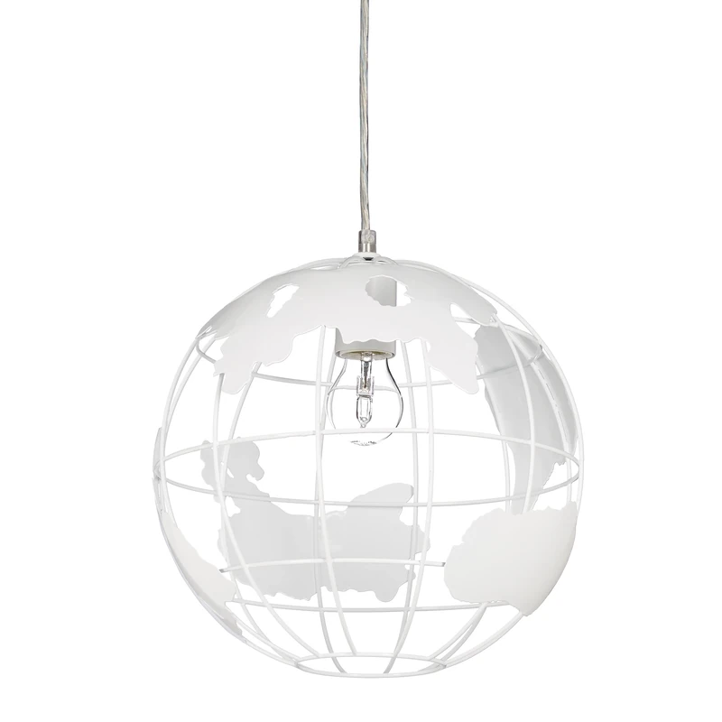 Relaxdays Hanging Lamp Sphere, Pendant Lamp with Globe Design, Adjustable, Metal, Ø 30 cm, White