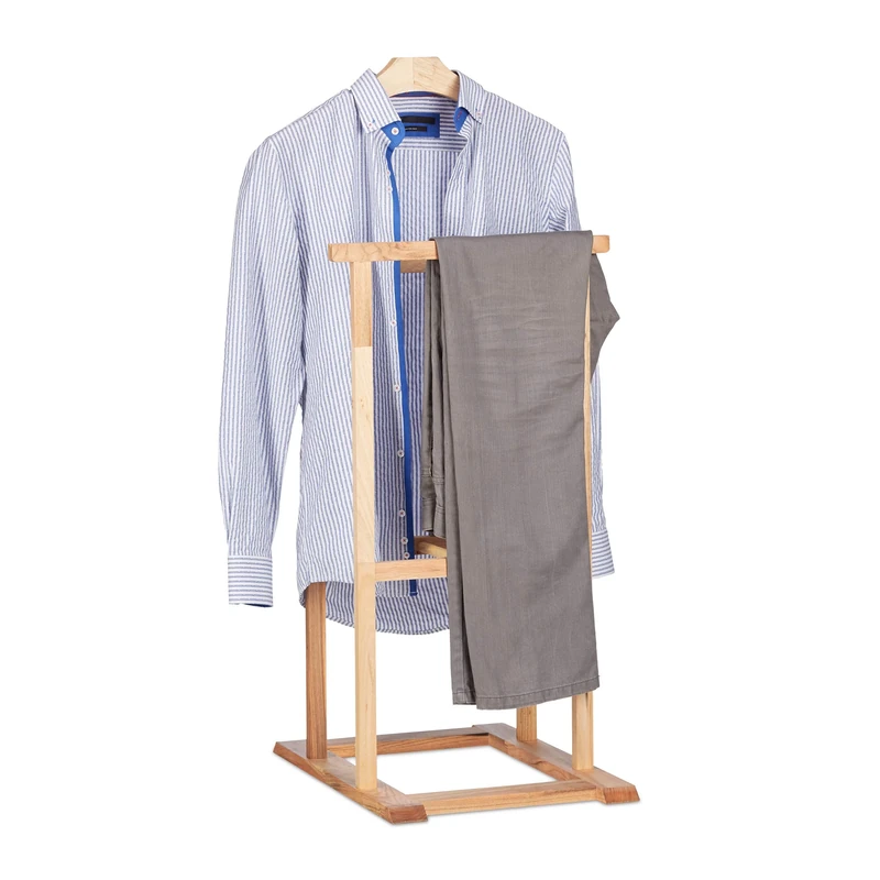 Relaxdays Wooden Valet, Coat Rack for Crease-Free Suit, Walnut Butler Coat Stand HxWxD 102 x 47 x 50 cm, Natural