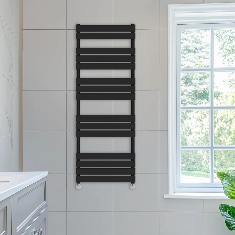 NRG 1600 x 600mm Designer Flat Panel Heated Towel Rail Radiator Black