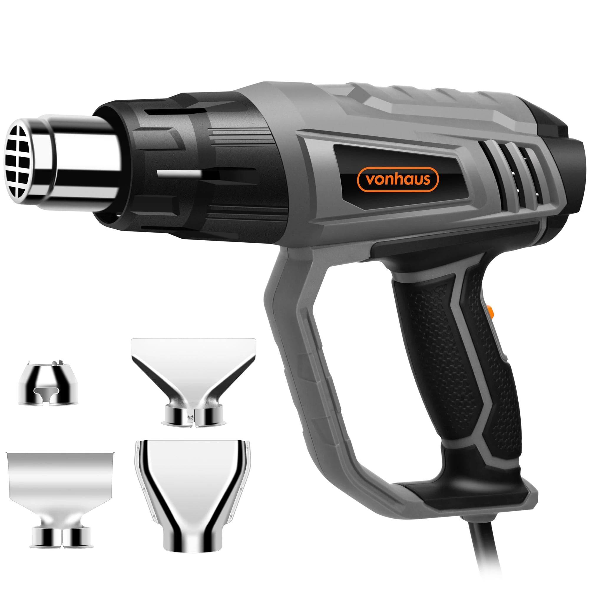 VonHaus Heat Gun - 2000W 350℃ & 600℃ Paint Stripper, Hot Air Gun w/ 2 Temperature Settings, Overload Protection, 1.5s Fast Heating, 5 Nozzles - Heat Stripper for Paint Stripping, Shrinking PVC, Crafts