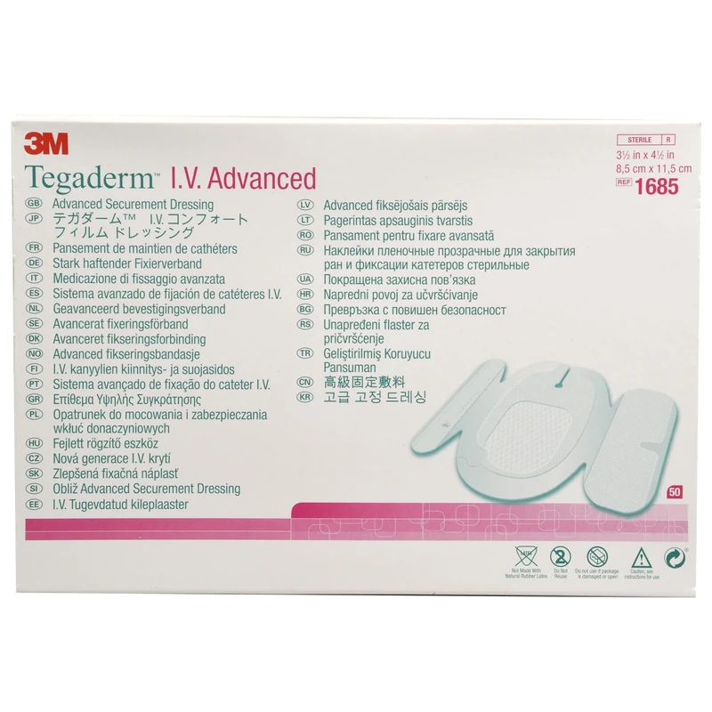 3 M 34948 Tegaderm I.V. Advanced Dressing in Clear Film for Central Lines, 8.5 x 11.5 cm, Pack of 50 Pieces