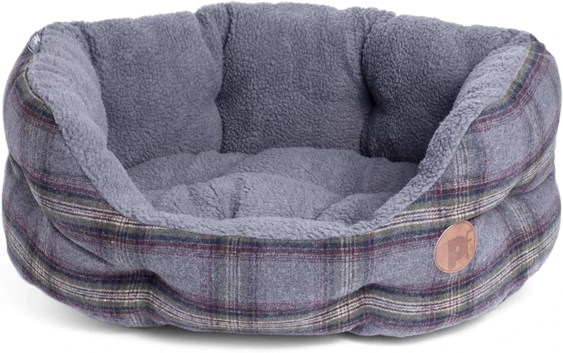 Petface Grey Tweed Oval Dog Bed with Reversible Cushion, Machine Washable, Medium (Pack of 1)
