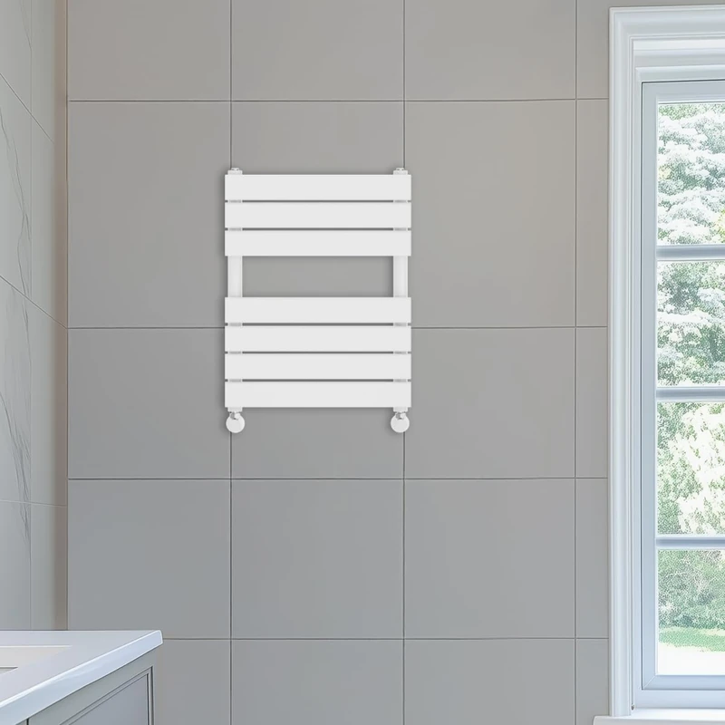 NRG 650 x 500 Gloss White Flat Panel Heated Towel Rail Bathroom Radiator