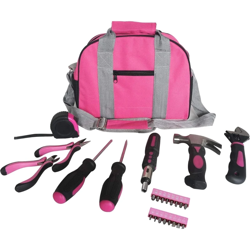 Hyfive Pink 25pc Tool Kit with Bag - Hammer, Pliers, Screwdrivers