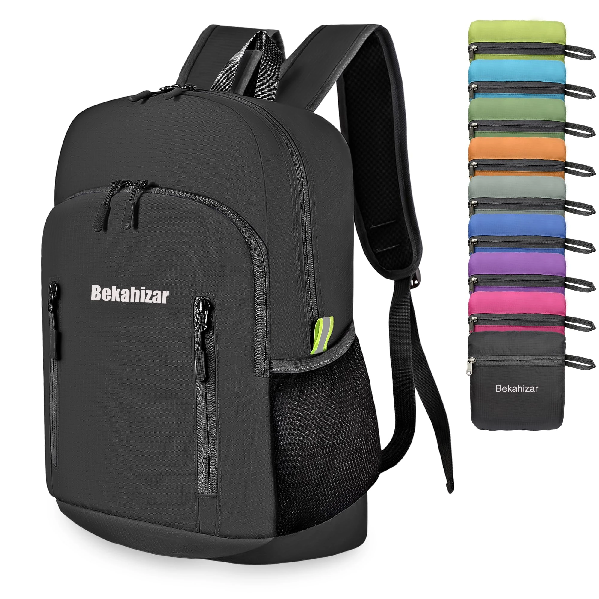 Bekahizar 20L Ultra Lightweight Backpack Foldable Hiking Daypack Rucksack Water Resistant Travel Day Bag for Men Women Kids Outdoor Camping Mountaineering Walking Cycling Climbing (Black)