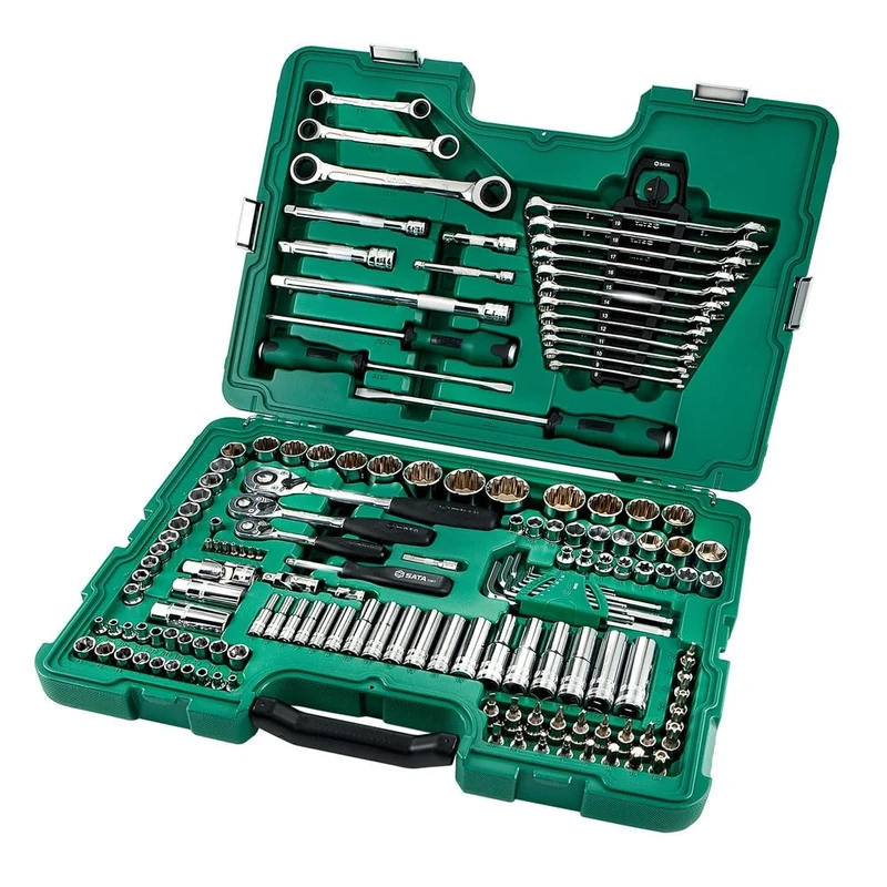 SATA ST09510SJ 150-Piece Metric/SAE Socket Wrench Set, 1/4”, 3/8” and 1/2” Drive, 6 and 12 Point, Polished, in Storage Case