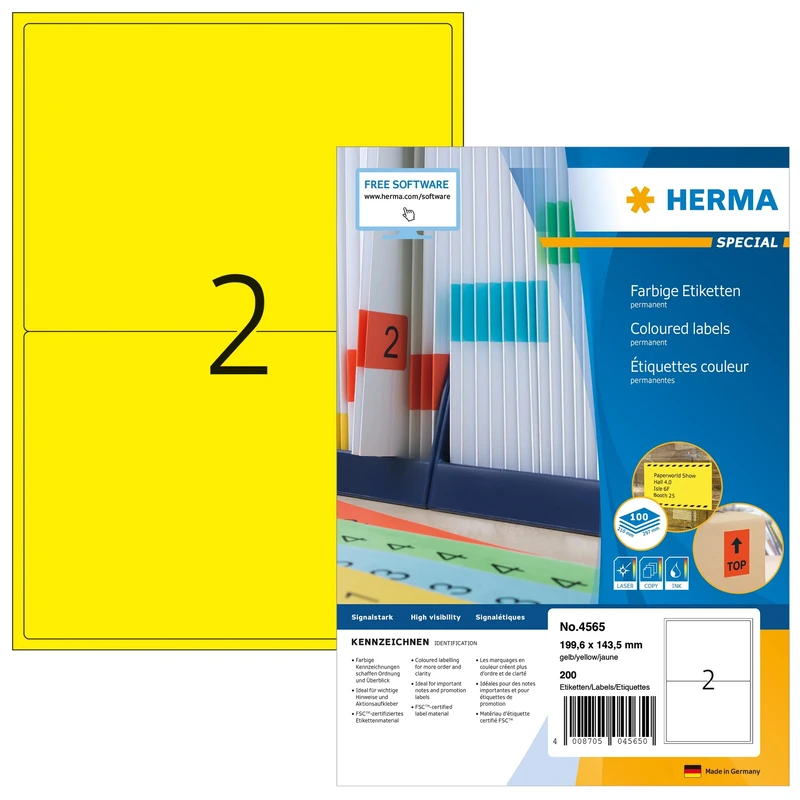 HERMA 4565 self-Adhesive Label Rectangle Yellow 200 pc(s)
