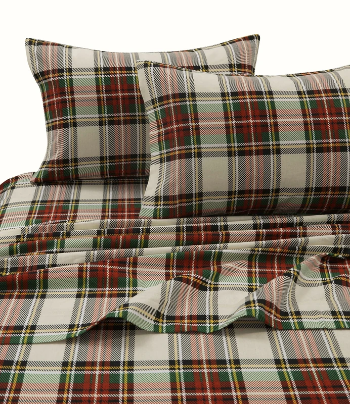 Tribeca Living 100% Cotton Flannel Sheet Set - Deep Pocket, 170-GSM, Ultra Soft & Cozy Bedding for Winter, Full, Charleston Plaid