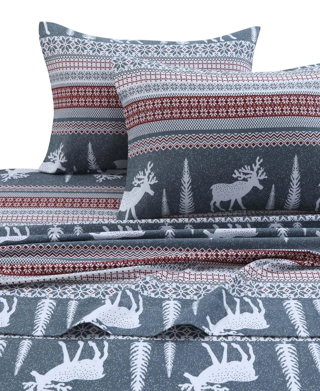 Tribeca Living WIRE170SHEETQU Winter Reindeer Flannel Deep Pocket Sheet Set, 3pieces, Queen