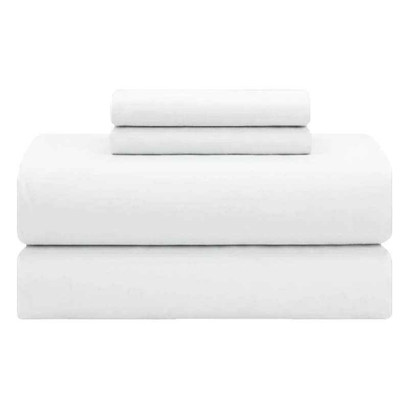 Feather & Stitch Softest 100% Cotton Sheets, 300 Thread Count Percale Weave Bedding, 16" Deep Pocket, Cooling Sheets, Breathable Bed Set, Hotel Premium Quality (Queen, White)