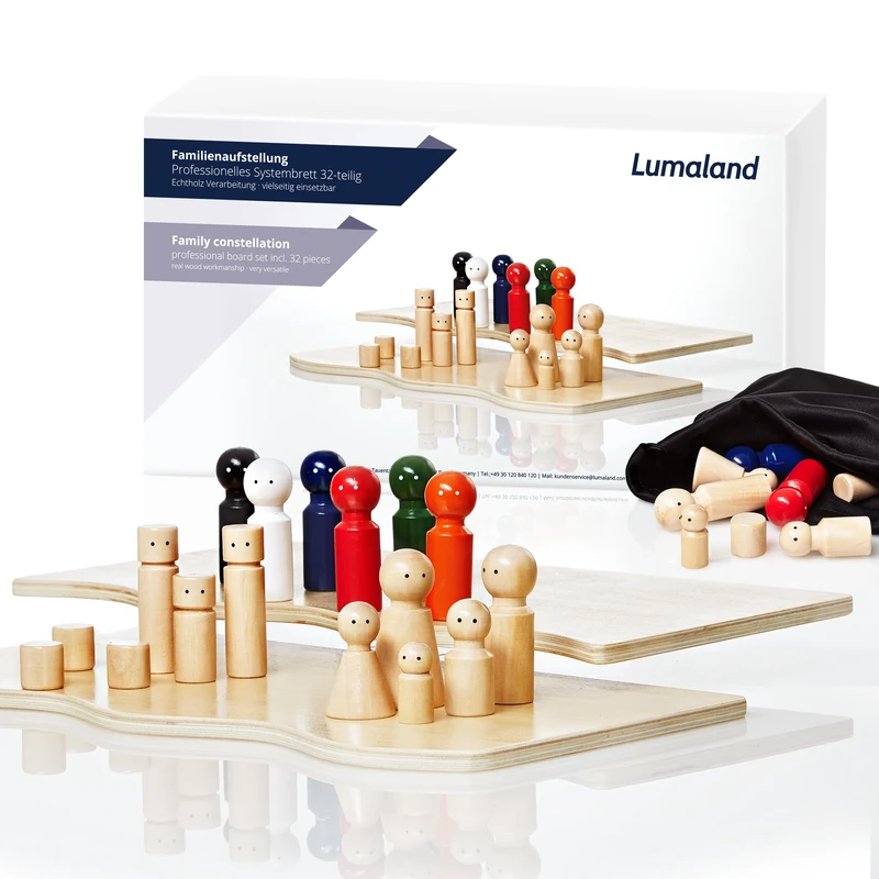 Lumaland Family Board for Standups with 30 Wooden Figures | Systemic Coaching Thanks to, Sizes and Shapes of Figures | Ideal for Family Constellations etc. - Image 1