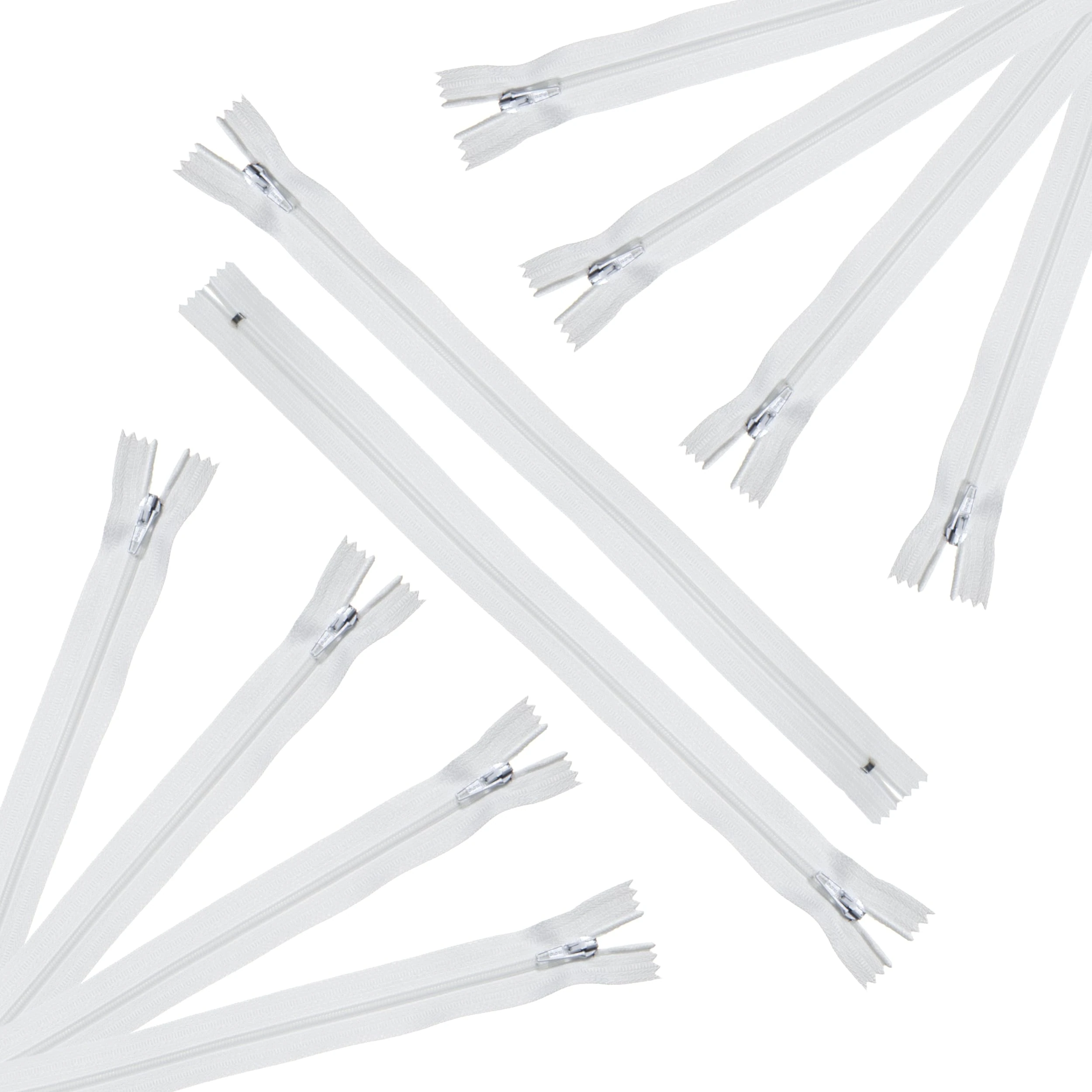 Trimz 50cm (~20inch) White one Way end Stop Zip with 4mm Teeth 10Pcs, Polyester, 50 cm