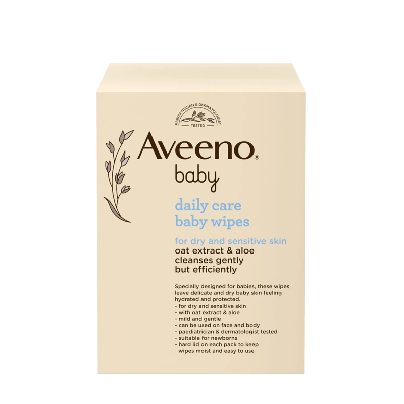 Aveeno Baby Daily Care Wipes Sensitive Skin Cleanse Gently And Efficiently Baby Essentials, White, Pack Of 12 (864 Wipes In Total)
