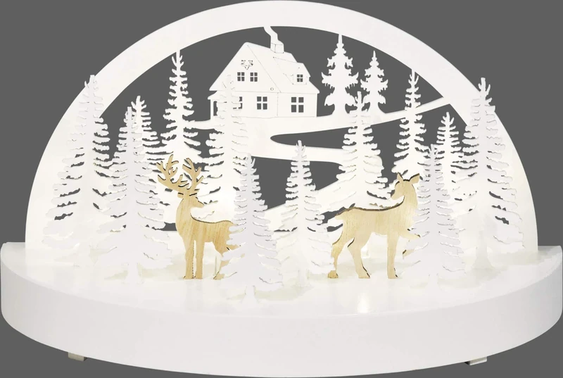 HGD Winterwald Diorama with 10 LEDs, Wood, White, 25 x 12.5 x 14.5 cm