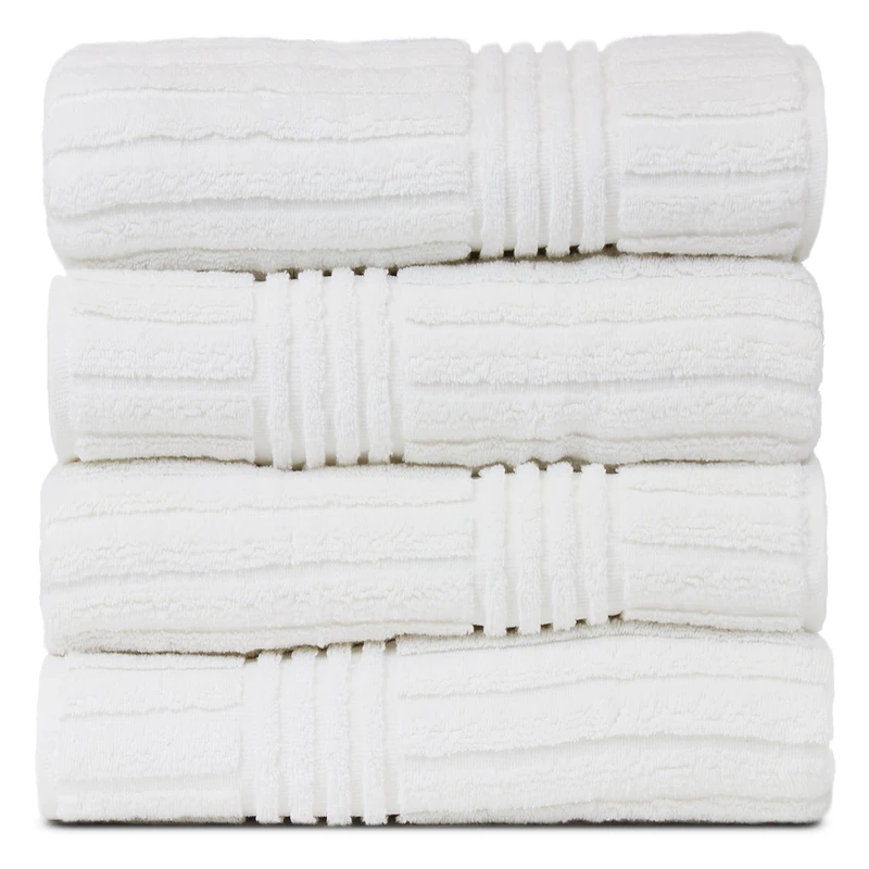 Bare Cotton Cotton Ribbed Channel Pattern Bath Towel (Set of 4), White