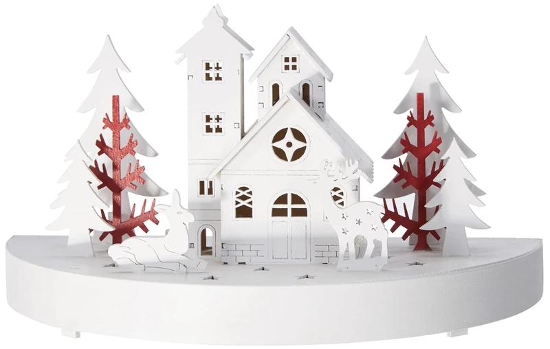 HGD Weihnachtsfrieden Diorama with 6 LEDs, Wood, White, 25 x 12.5 x 14.5 cm - Image 1