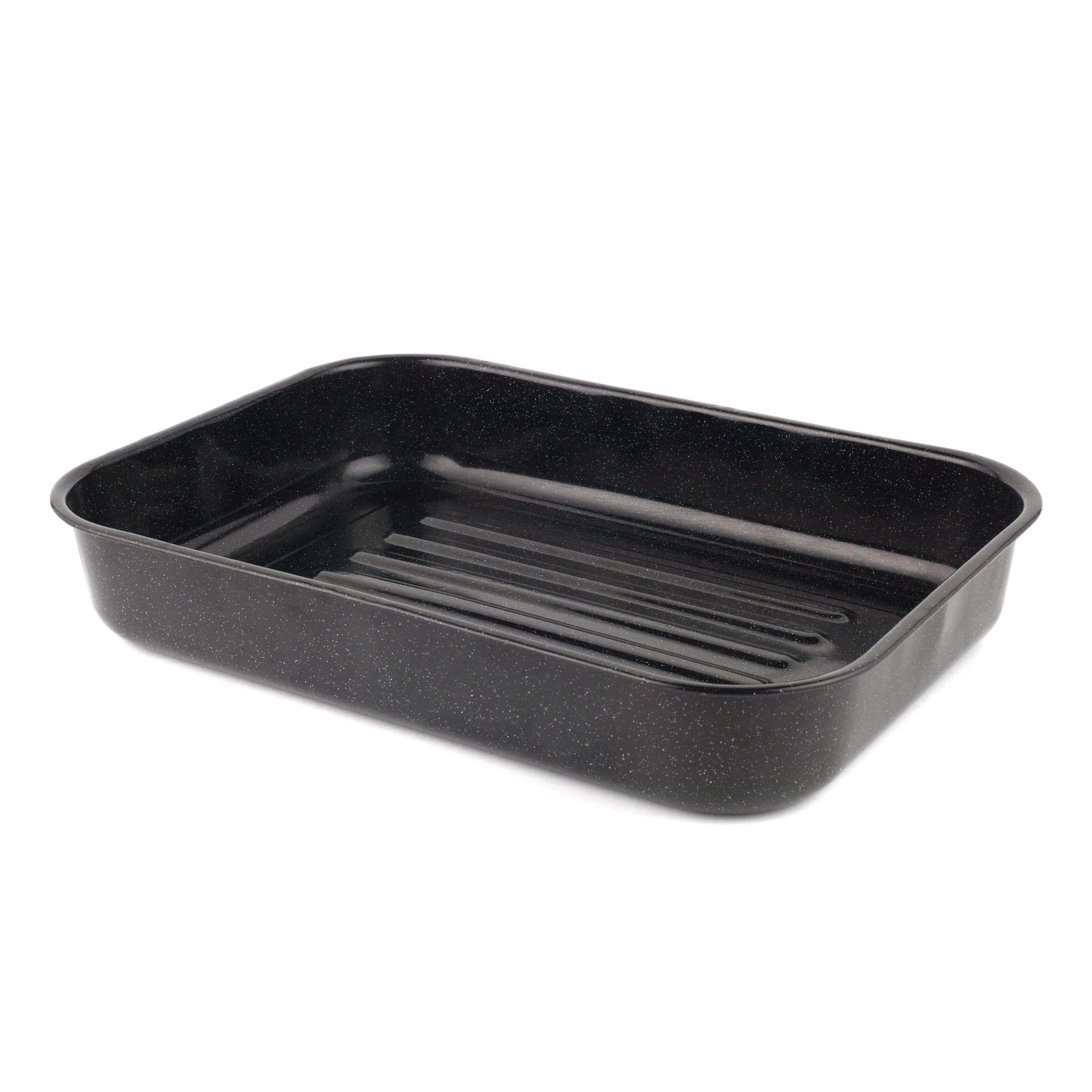 Russell Hobbs CW11431 Deep 42cm Roasting Tin - Vitreous Enamel Coated Large Roaster, Oven Baking Dish, Roast Chicken Tray, Meal/Vegetables, Dishwasher Safe, Rectangular Roaster Tray, Black