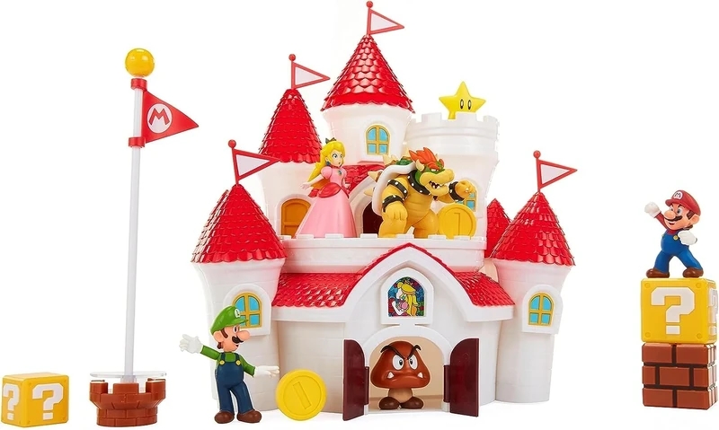 Nintendo Deluxe Mushroom Kingdom Castle Playset, Includes 5 Action Figures and 4 Accessories For Added Play