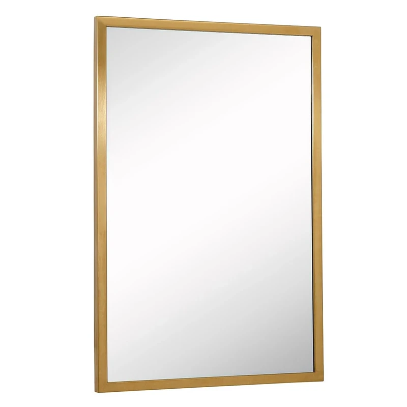 Hamilton Hills Commercial Grade Contemporary Industrial Strength Wall Mirror Metal Rectangle With Mirrored Glass Vanity, Entrance, Bedroom, Or Restroom Horizontal & Vertical 61cm x 91cm Brushed Gold