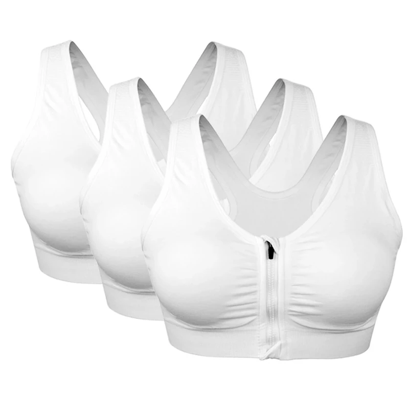 3 Pack Women's Sports Bra Zip Front Non Wired Comfy Post Surgery Bra with Removable Pads - Image 1