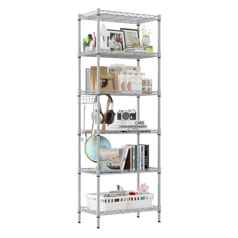 Himimi shelf unit 6-Tier Wire Shelving Unit Metal Shelving Unit Free Standing Shelf Units,Heavy Duty Racking Shelves for Storage with Adjustable Leveling Feet 21.3 x 11.4 x 63inch(L x W x H),Sliver