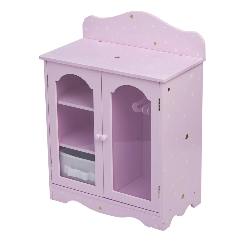 Olivia's Little World Purple Star 18 Inch Doll Closet Wardrobe Wooden Doll Furniture With 3 Doll Hangers TD-0210AP