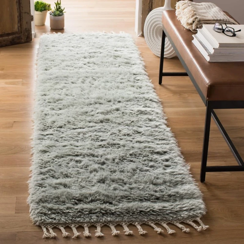 Safavieh Moroccan Indoor Hand Tufted Runner Area Rug, Casablanca Collection, CSB150, in Blue Grey, 69 X 244 cm for Living Room, Bedroom or Any Indoor Space