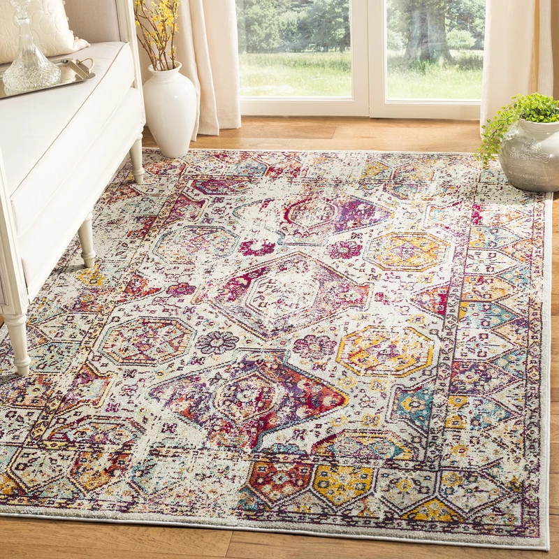 Safavieh Vibrant Indoor Woven Rectangle Area Rug, Savannah Collection, SVH625, in Grey / Multi, 155 X 229 cm for Living Room, Bedroom or Any Indoor Space