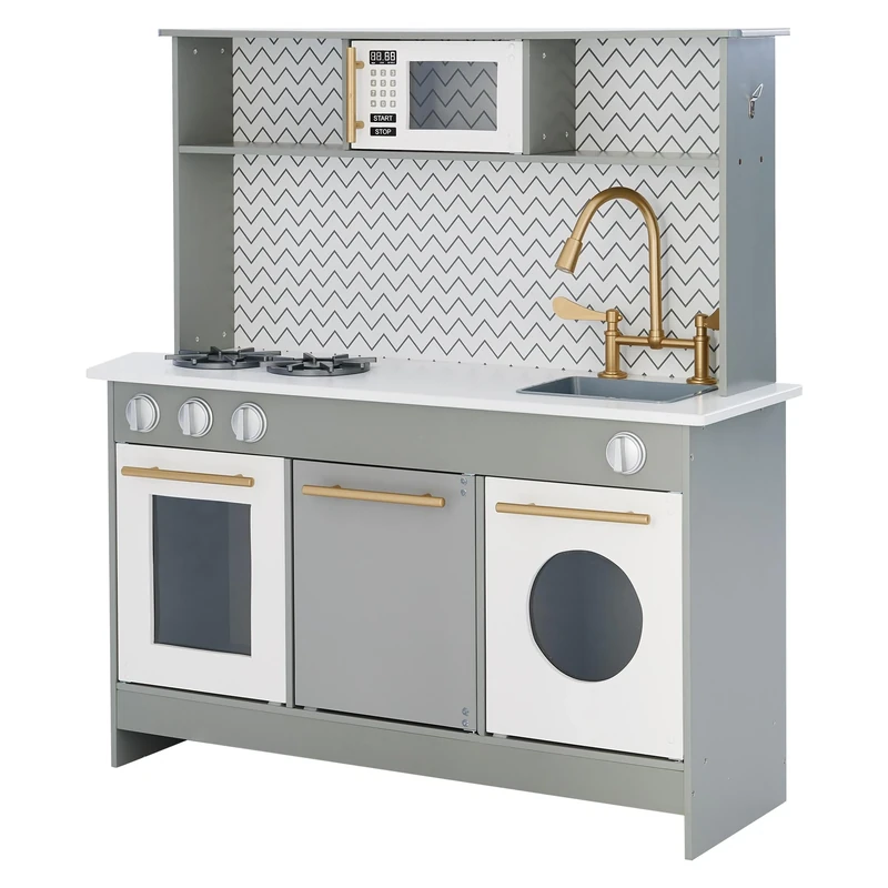 Teamson Kids Berlin Modern Wooden Pretend Toy Kitchen With 6 Role Play Accessories TD-12681A